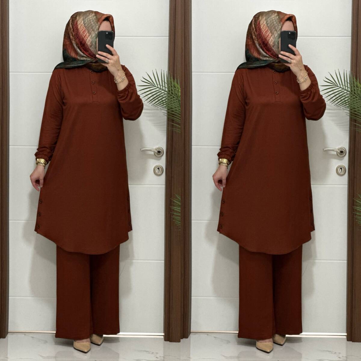 2622 K 100 KİREMİT DÜĞME DETAY LALE TAKIM - 3