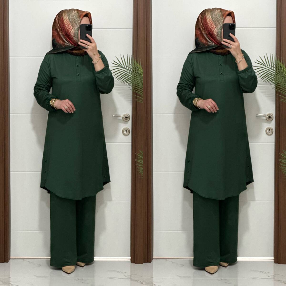 2622 K 100 YEŞİL DÜĞME DETAY LALE TAKIM - 4