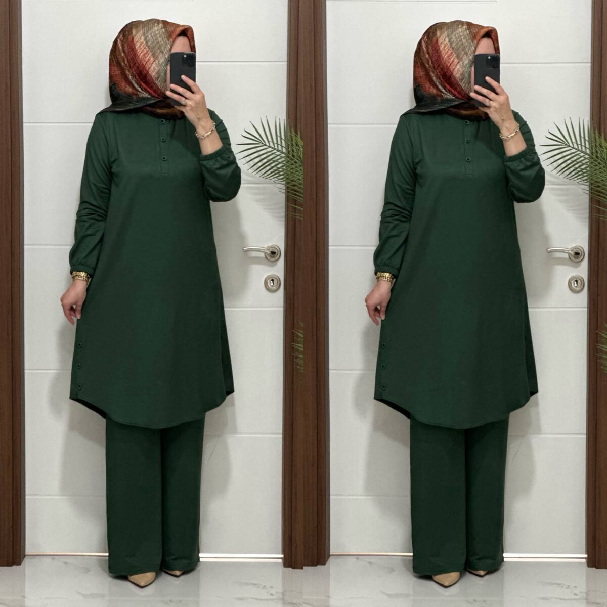 2622 K 100 YEŞİL DÜĞME DETAY LALE TAKIM - 3