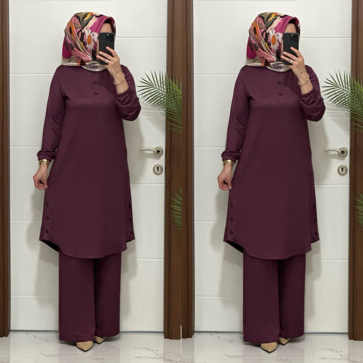 2622 K 100 VİOLET DÜĞME DETAY LALE TAKIM - 3