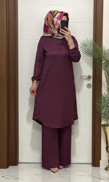 2622 K 100 VİOLET DÜĞME DETAY LALE TAKIM - MODA ALMİRA