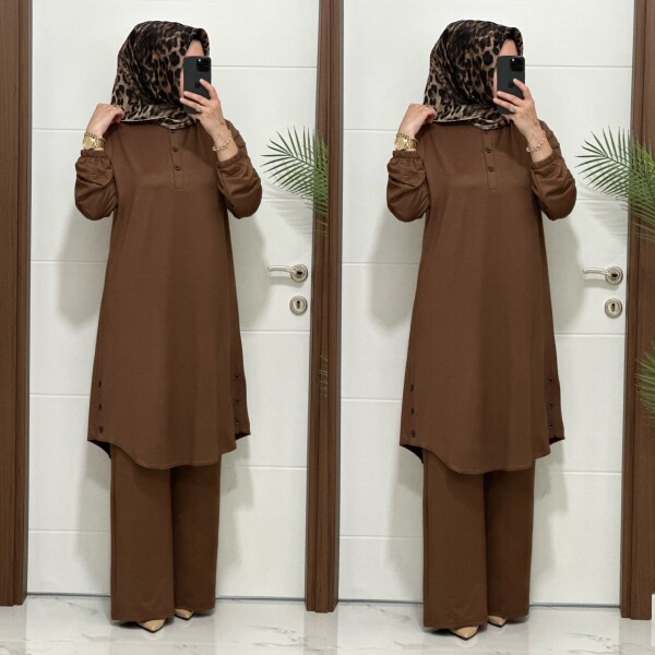 2622 K 100 KAHVE DÜĞME DETAY LALE TAKIM - 4