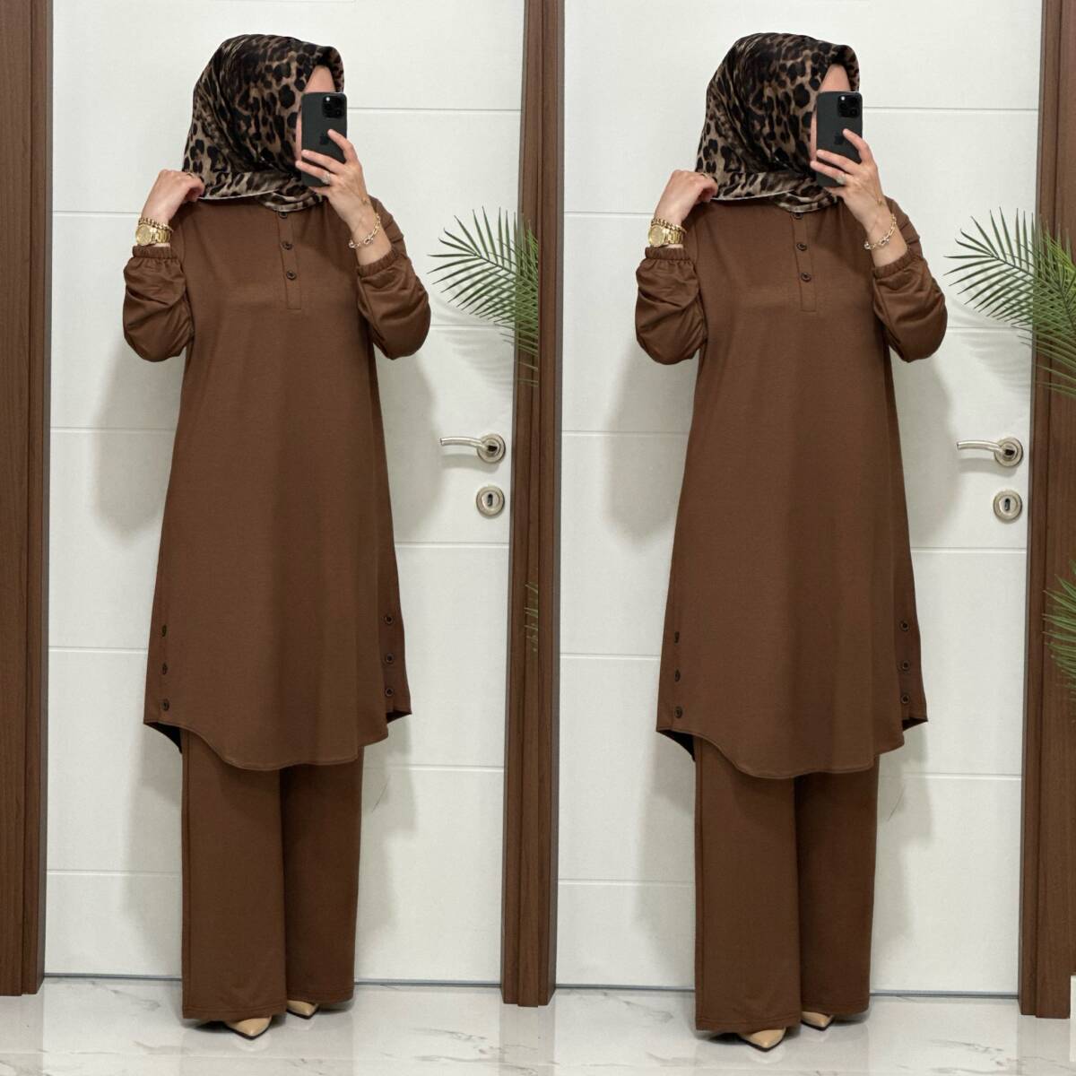 2622 K 100 KAHVE DÜĞME DETAY LALE TAKIM - 4