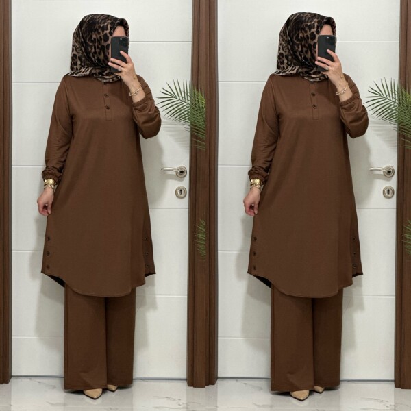 2622 K 100 KAHVE DÜĞME DETAY LALE TAKIM - 3