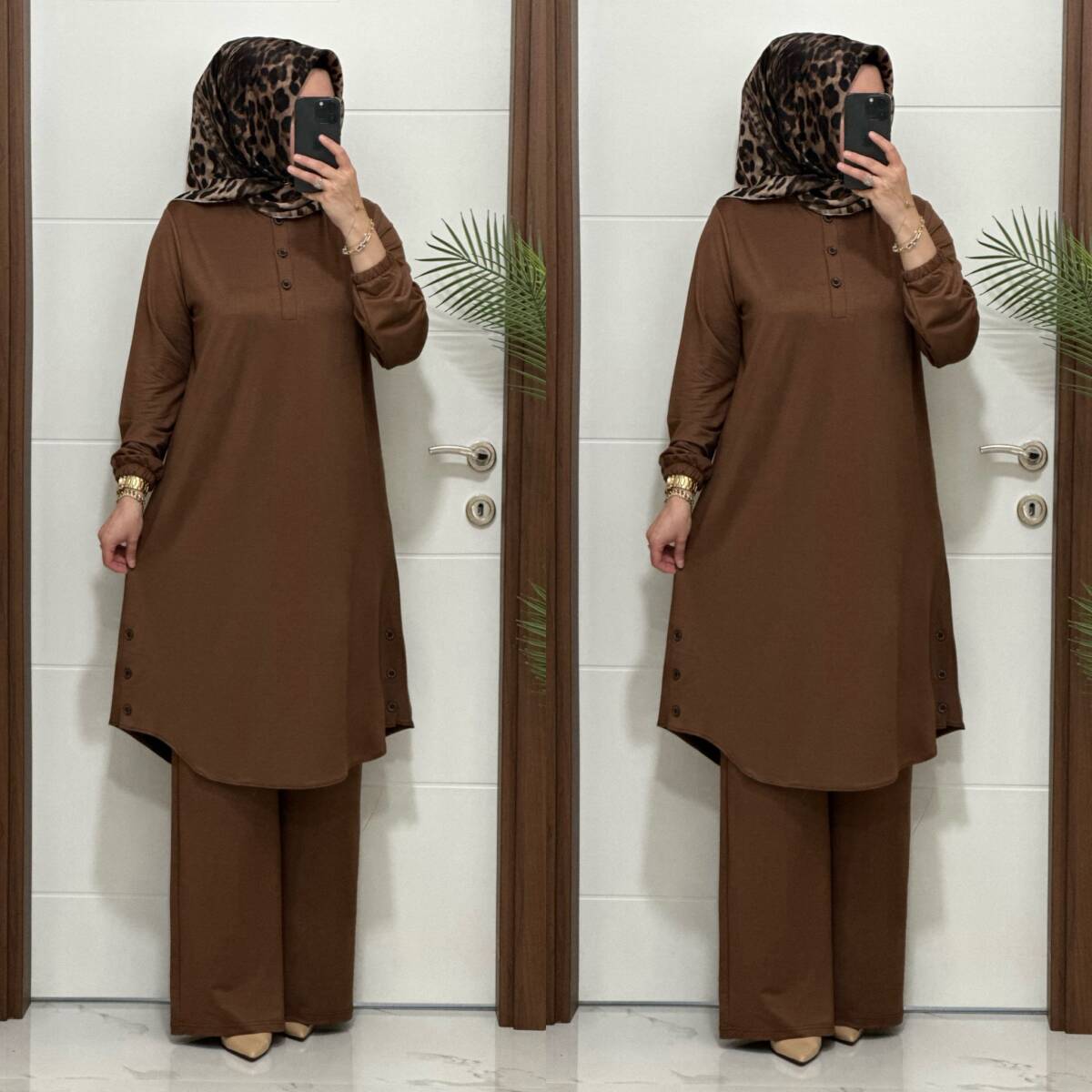 2622 K 100 KAHVE DÜĞME DETAY LALE TAKIM - 3