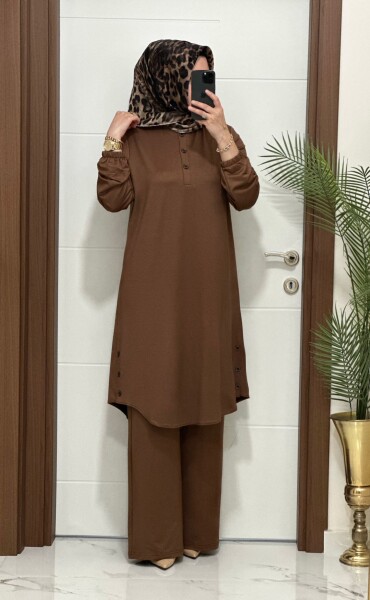 2622 K 100 KAHVE DÜĞME DETAY LALE TAKIM - 2