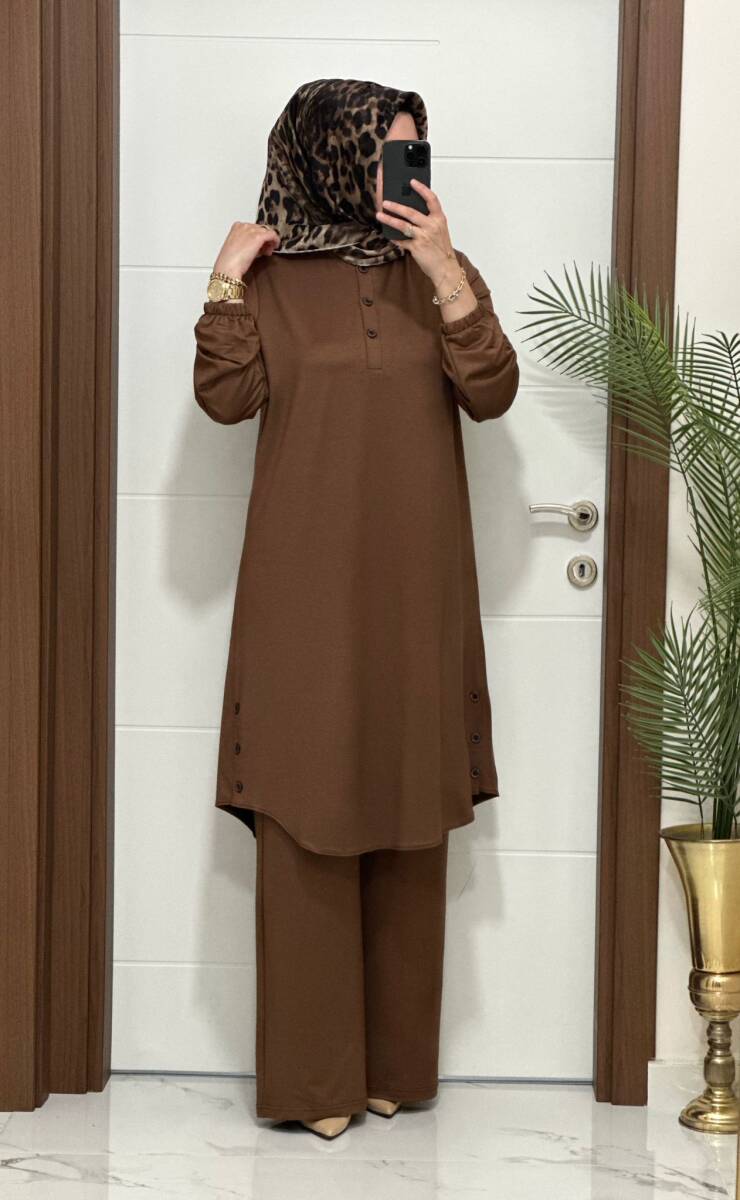 2622 K 100 KAHVE DÜĞME DETAY LALE TAKIM - 2