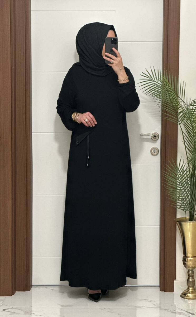 26331 K 140 SİYAH YENİ SEZON CEP KAPAKLI ELBİSE - 2