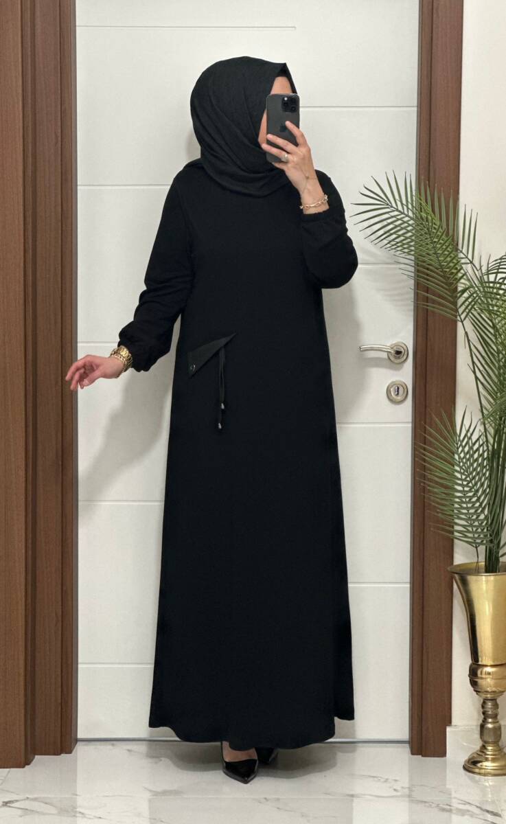 26331 K 140 SİYAH YENİ SEZON CEP KAPAKLI ELBİSE - 4