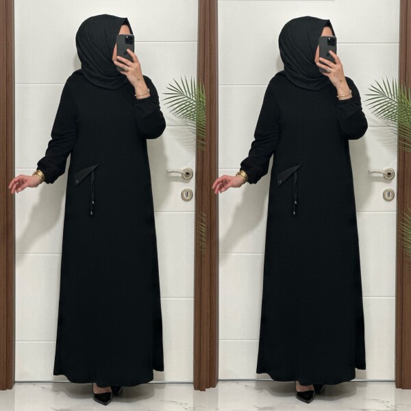 26331 K 140 SİYAH YENİ SEZON CEP KAPAKLI ELBİSE - 3