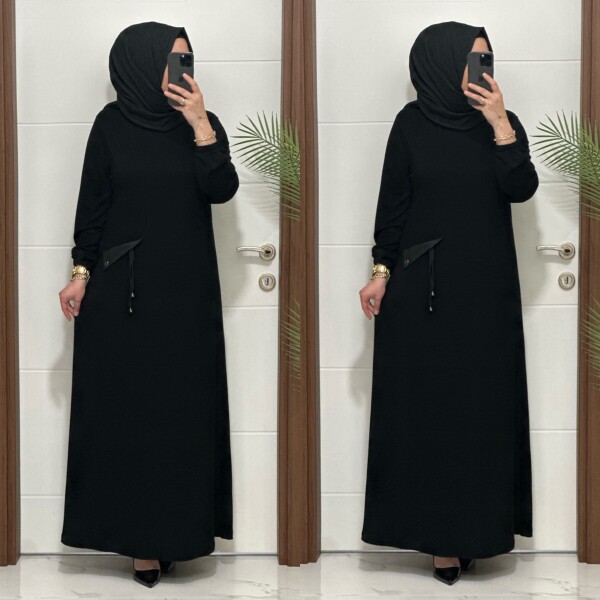 26331 K 140 SİYAH YENİ SEZON CEP KAPAKLI ELBİSE - 5