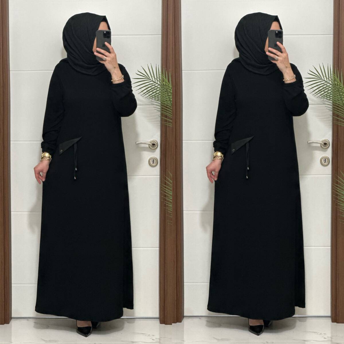 26331 K 140 SİYAH YENİ SEZON CEP KAPAKLI ELBİSE - 5