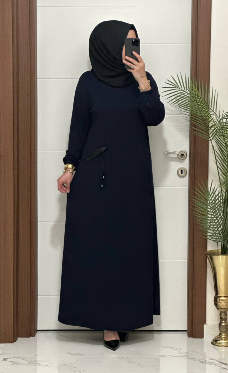 26331 K 140 LACİVERT YENİ SEZON CEP KAPAKLI ELBİSE - 3