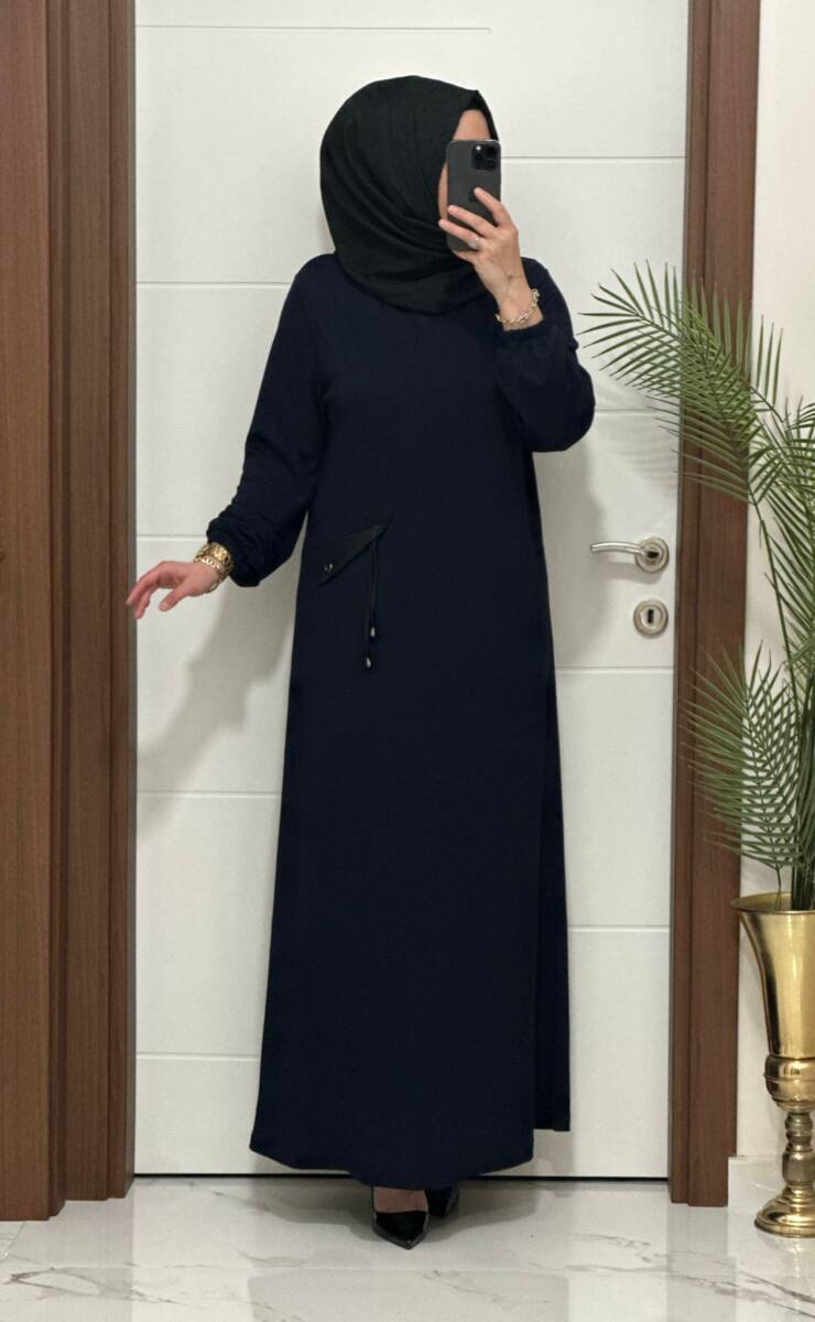 26331 K 140 LACİVERT YENİ SEZON CEP KAPAKLI ELBİSE - 4