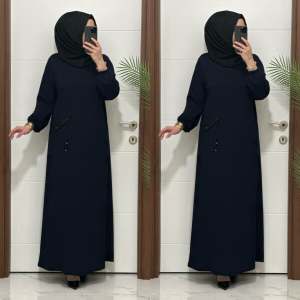 26331 K 140 LACİVERT YENİ SEZON CEP KAPAKLI ELBİSE - 5