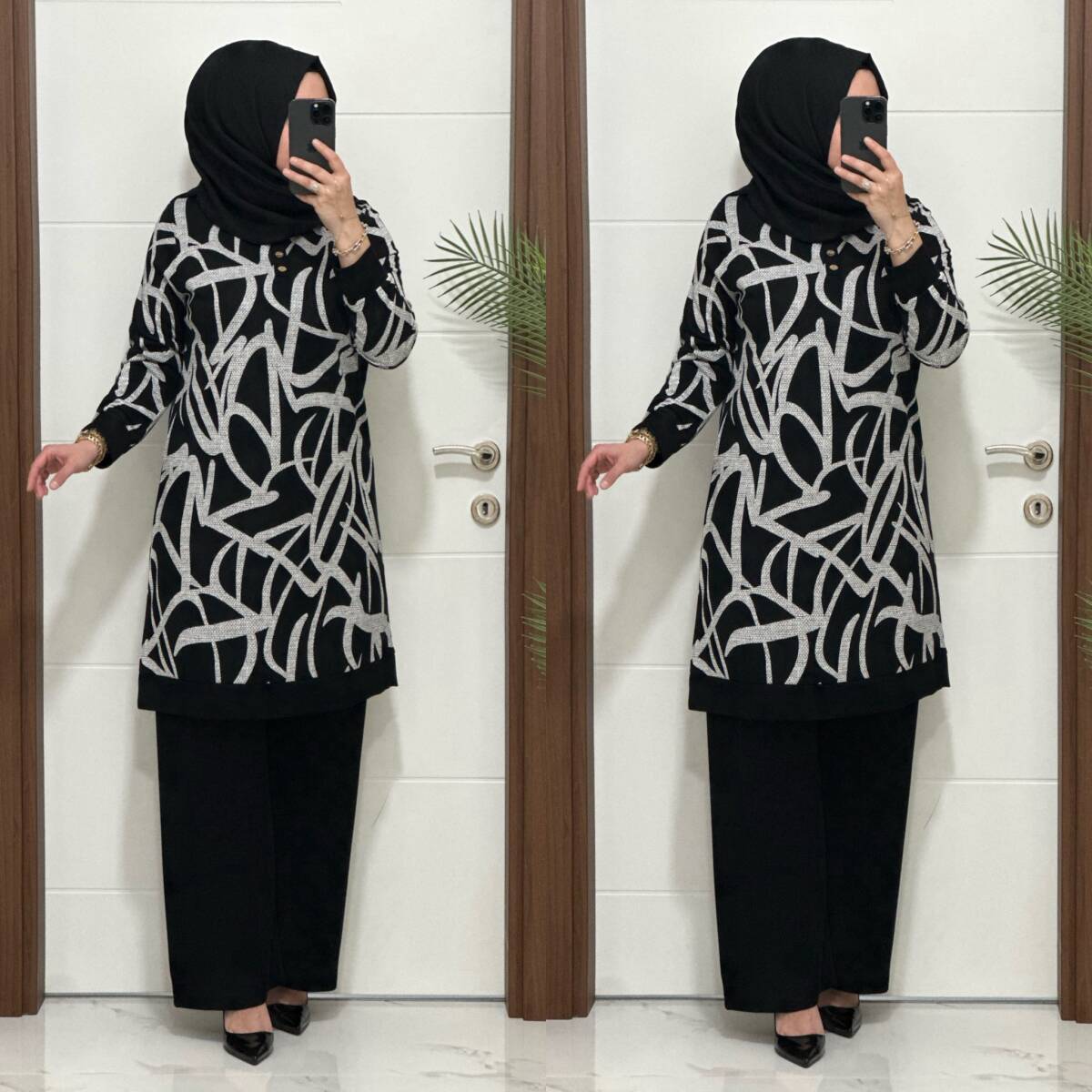 26135 K 130 SİYAH - BEYAZ AYÇA TAKIM - 3