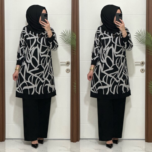 26135 K 130 SİYAH - BEYAZ AYÇA TAKIM - 4