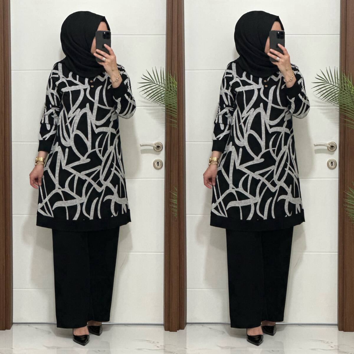 26135 K 130 SİYAH - BEYAZ AYÇA TAKIM - 4