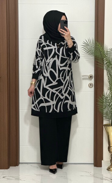 26135 K 130 SİYAH - BEYAZ AYÇA TAKIM - 2