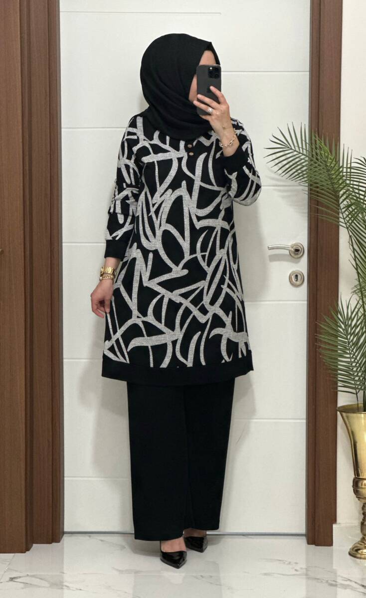 26135 K 130 SİYAH - BEYAZ AYÇA TAKIM - 2