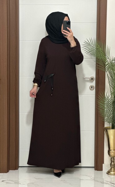 26331 K 140 KAHVE YENİ SEZON CEP KAPAKLI ELBİSE - MODA ALMİRA