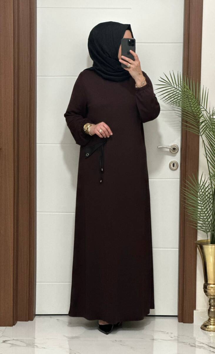 26331 K 140 KAHVE YENİ SEZON CEP KAPAKLI ELBİSE - 3