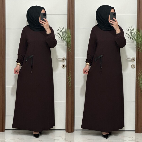 26331 K 140 KAHVE YENİ SEZON CEP KAPAKLI ELBİSE - 4