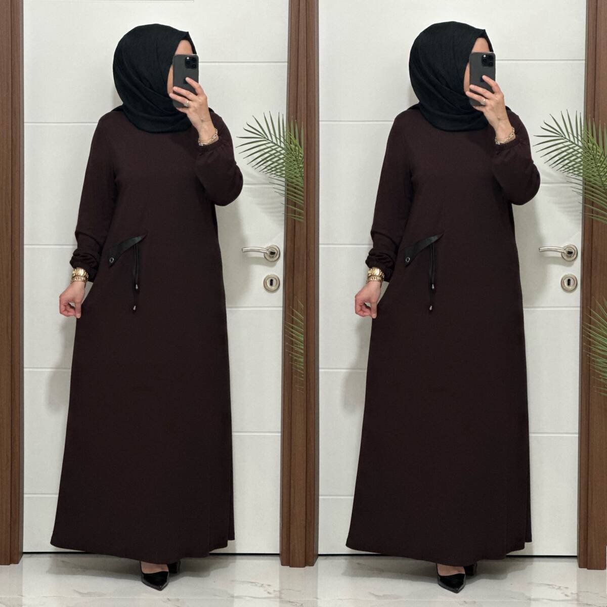 26331 K 140 KAHVE YENİ SEZON CEP KAPAKLI ELBİSE - 4