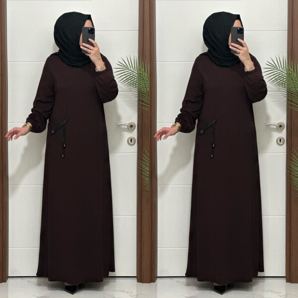 26331 K 140 KAHVE YENİ SEZON CEP KAPAKLI ELBİSE - 2