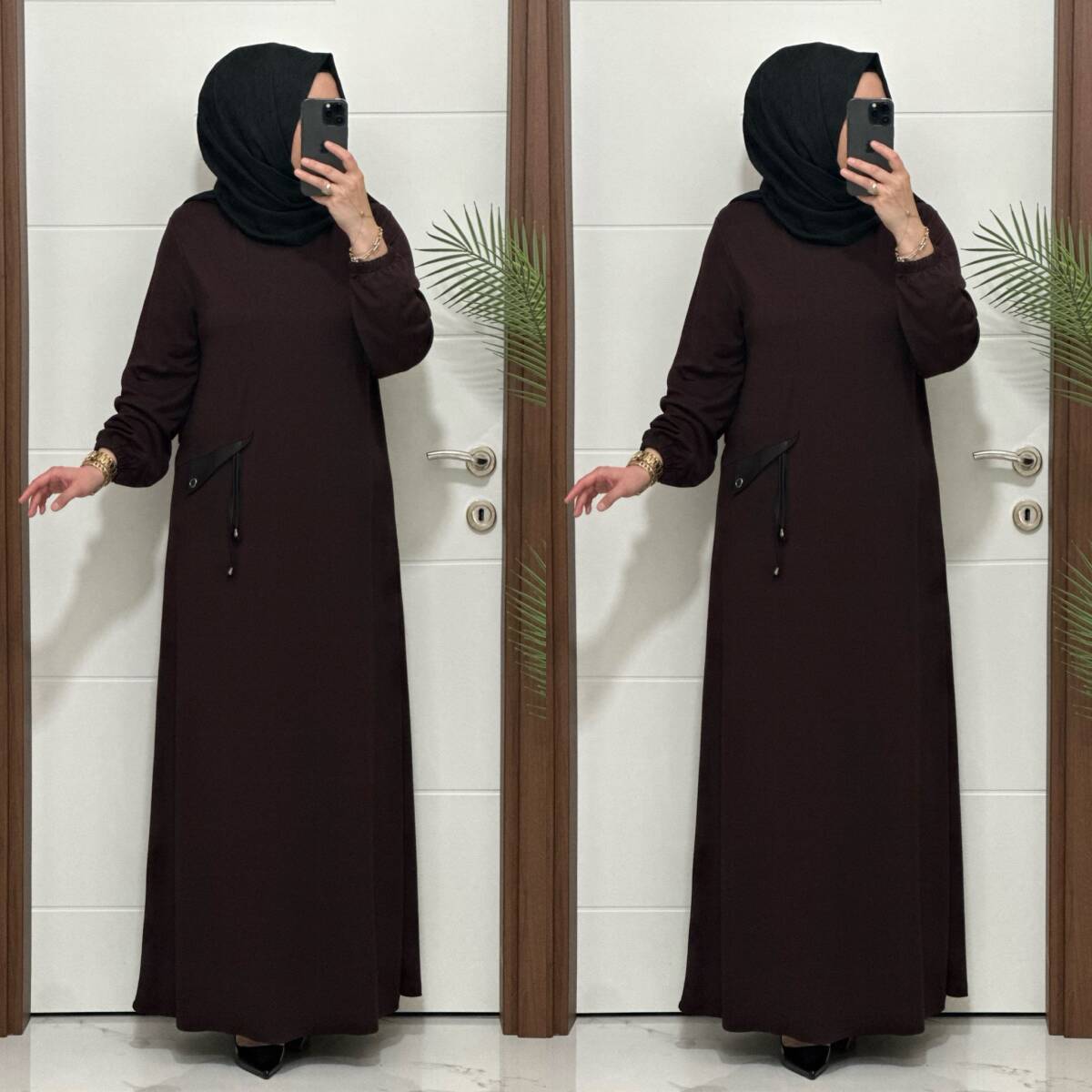 26331 K 140 KAHVE YENİ SEZON CEP KAPAKLI ELBİSE - 2