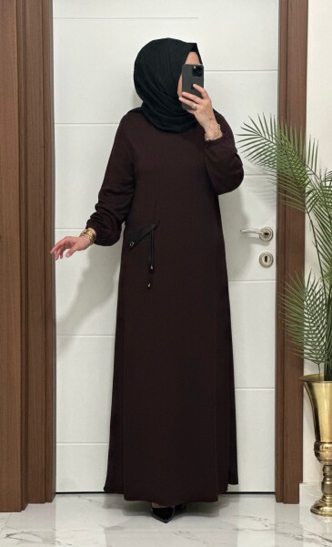 26331 K 140 KAHVE YENİ SEZON CEP KAPAKLI ELBİSE - 5