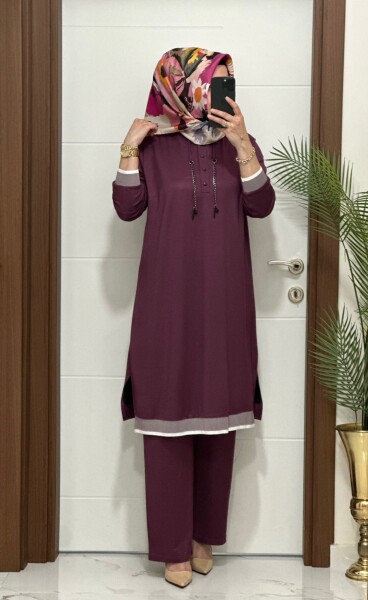 2661 K 125 VİOLET ZİNCİRLİ RİBANALI TAKIM - MODA ALMİRA