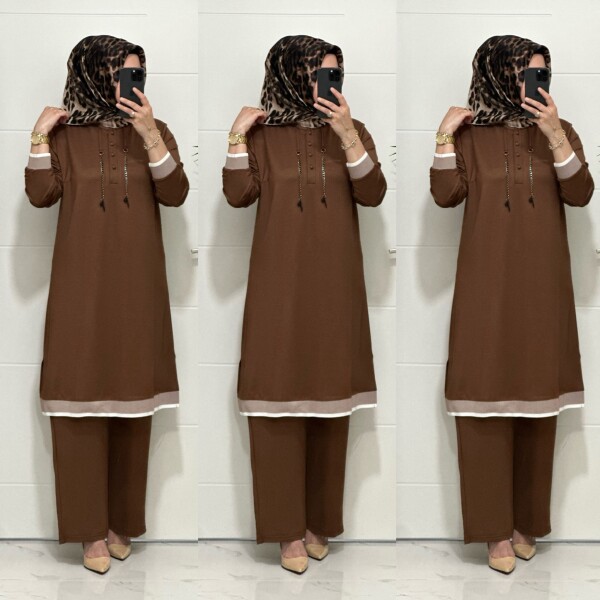 2661 K 125 KAHVE ZİNCİRLİ RİBANALI TAKIM - 4