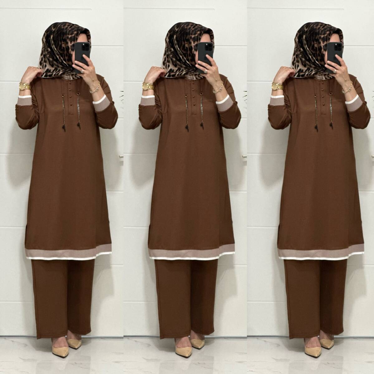 2661 K 125 KAHVE ZİNCİRLİ RİBANALI TAKIM - 4