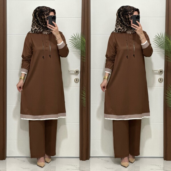 2661 K 125 KAHVE ZİNCİRLİ RİBANALI TAKIM - 3