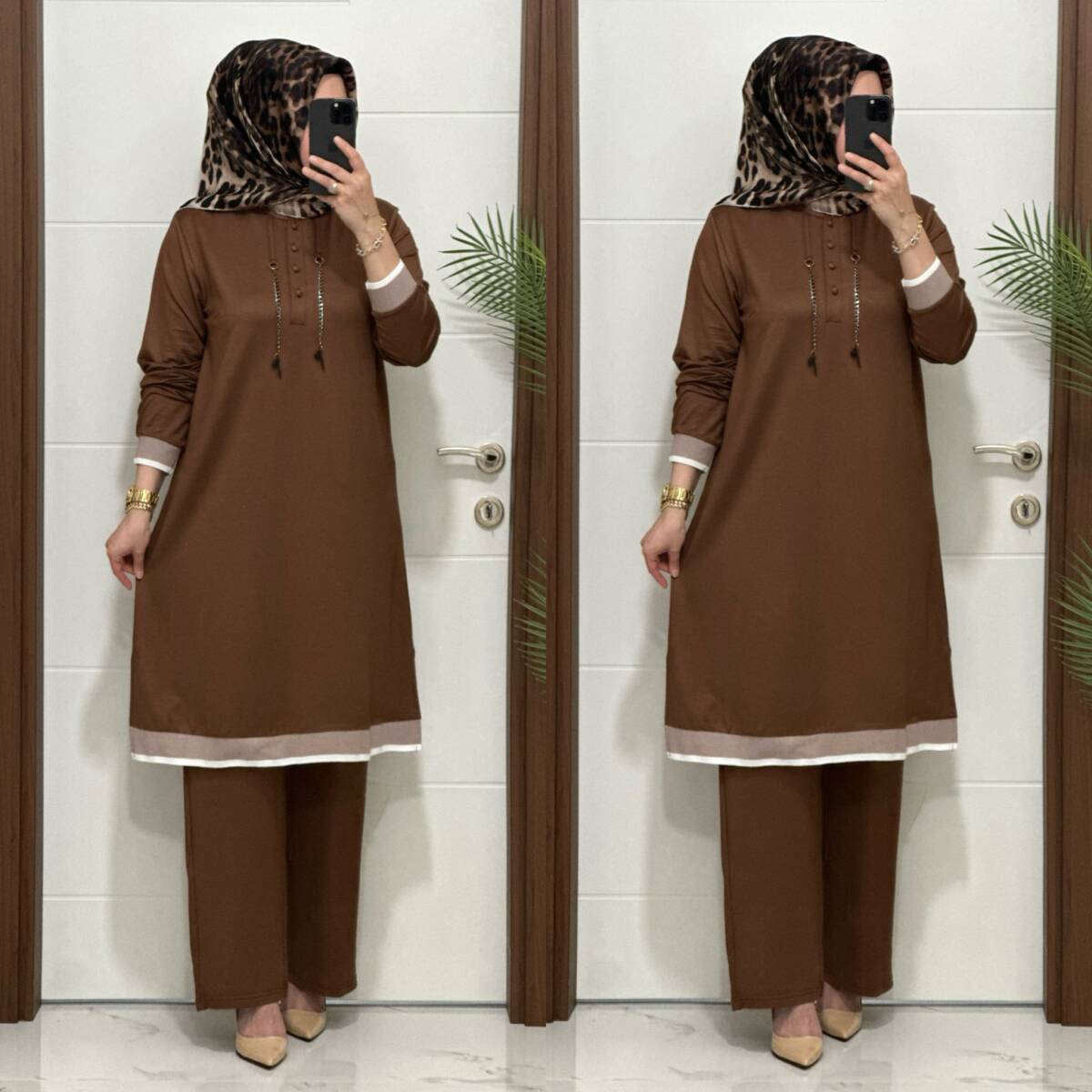 2661 K 125 KAHVE ZİNCİRLİ RİBANALI TAKIM - 3