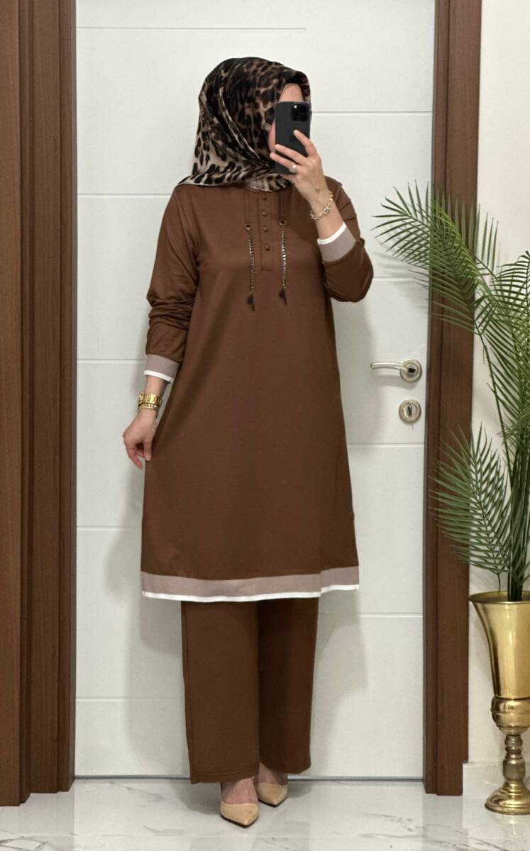 2661 K 125 KAHVE ZİNCİRLİ RİBANALI TAKIM - 2