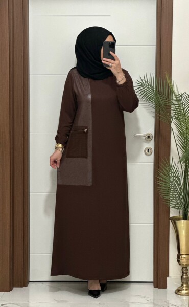 2818 K 160 KAHVERENK YENİ SEZON FİLE CEPLİ OYSHO ELBİSE - MODA ALMİRA