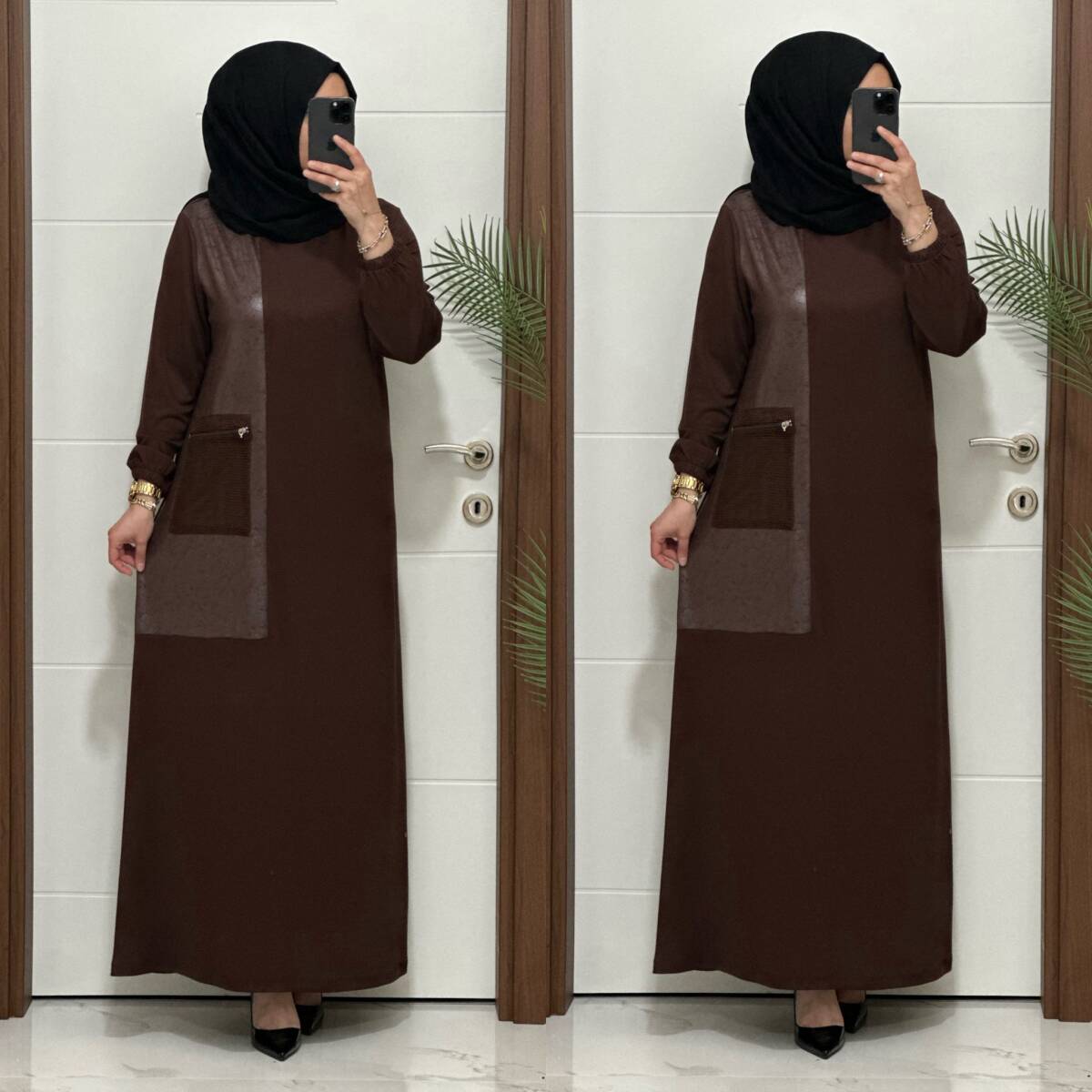 2818 K 160 KAHVERENK YENİ SEZON FİLE CEPLİ OYSHO ELBİSE - 3