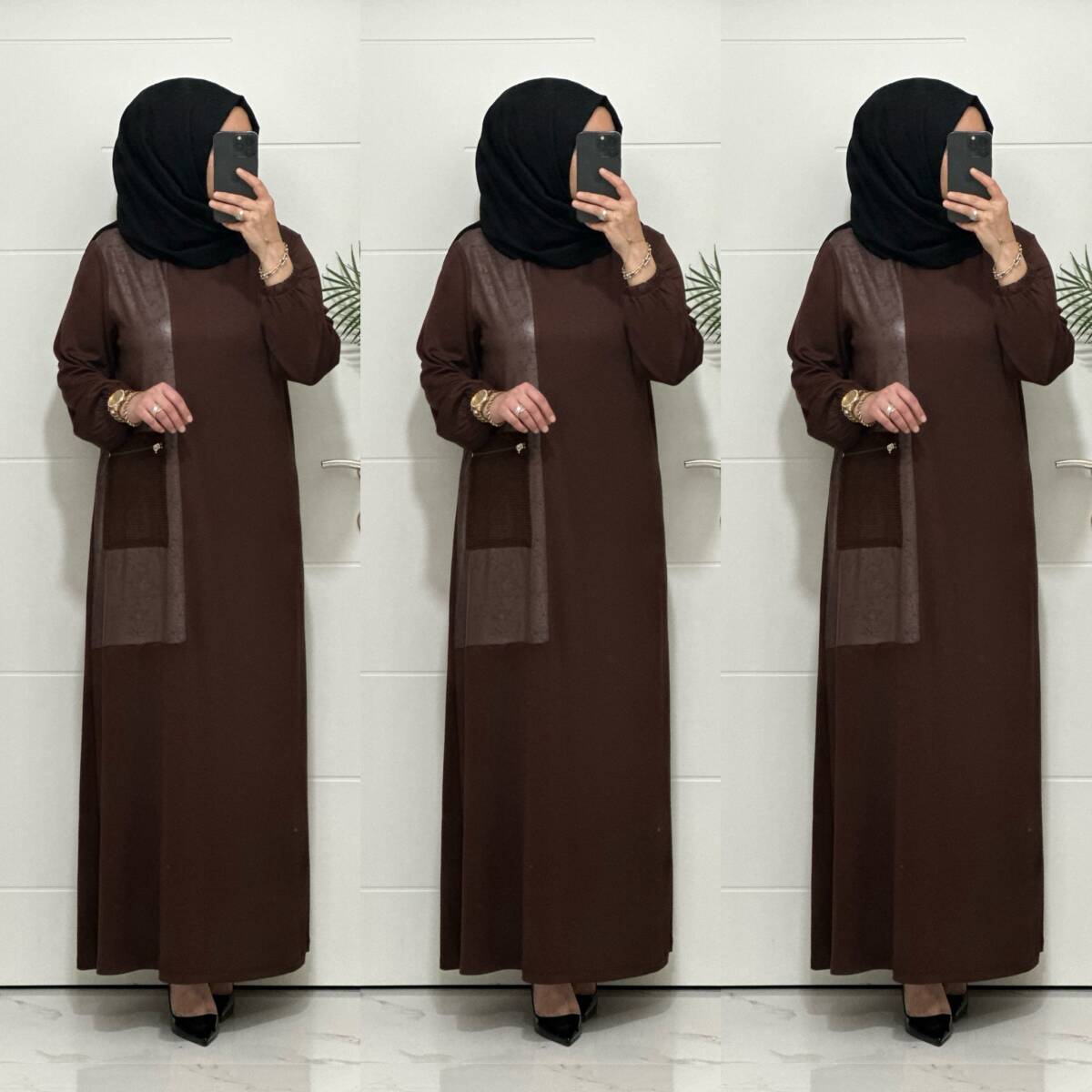 2818 K 160 KAHVERENK YENİ SEZON FİLE CEPLİ OYSHO ELBİSE - 4