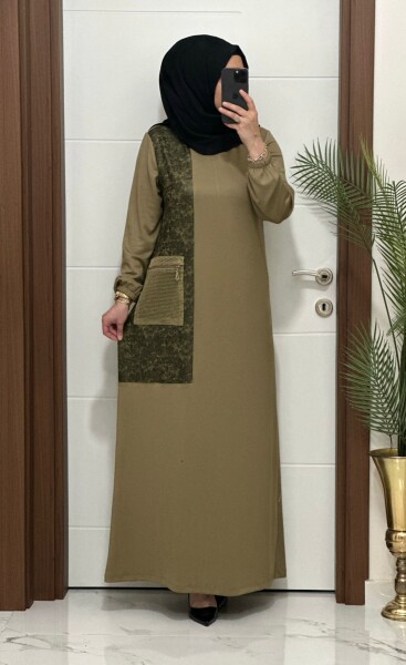 2818 K 160 YAG YESİLİ YENİ SEZON FİLE CEPLİ OYSHO ELBİSE - MODA ALMİRA