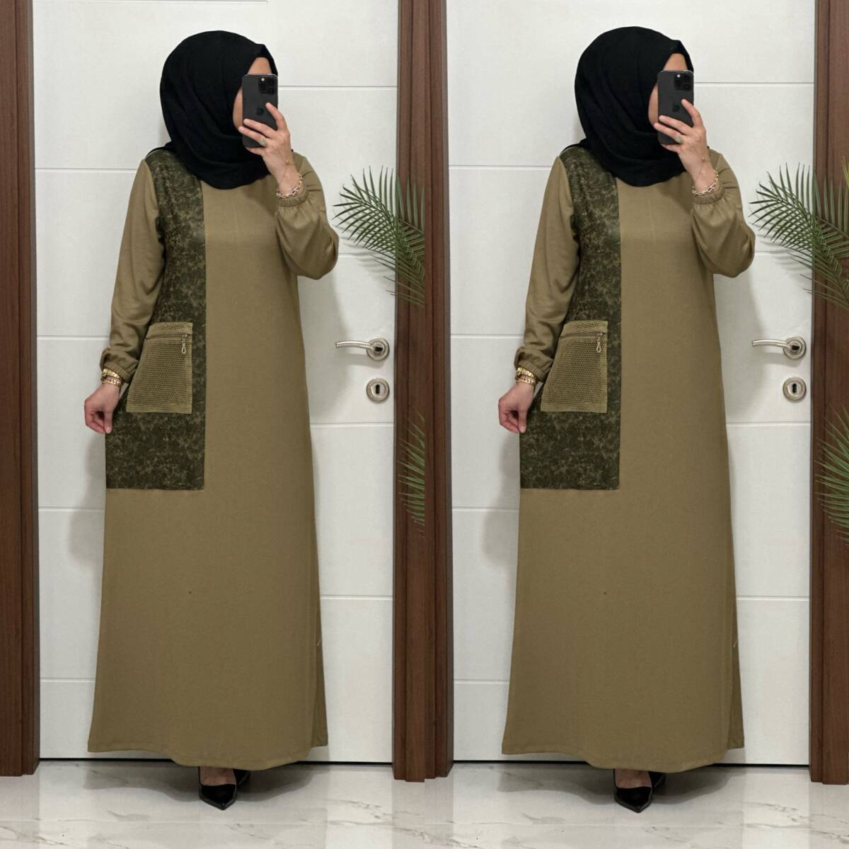 2818 K 160 YAG YESİLİ YENİ SEZON FİLE CEPLİ OYSHO ELBİSE - 2