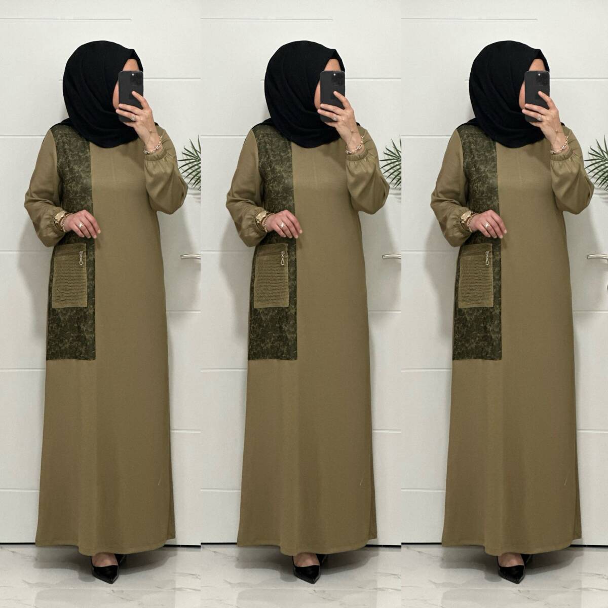 2818 K 160 YAG YESİLİ YENİ SEZON FİLE CEPLİ OYSHO ELBİSE - 3