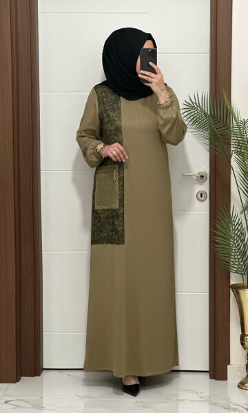 2818 K 160 YAG YESİLİ YENİ SEZON FİLE CEPLİ OYSHO ELBİSE - 4