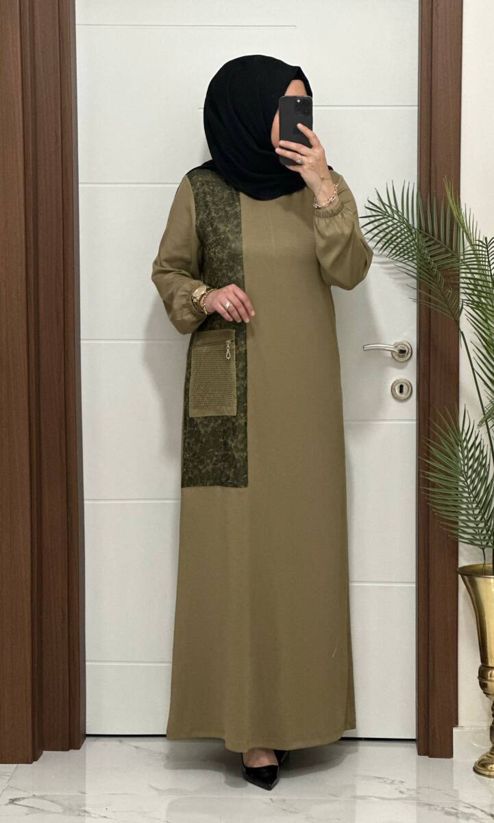 2818 K 160 YAG YESİLİ YENİ SEZON FİLE CEPLİ OYSHO ELBİSE - 4