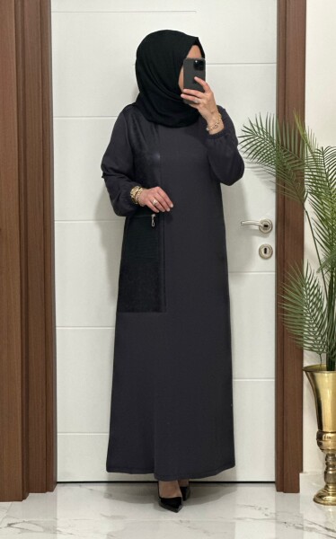 2818 K 160 GRİ YENİ SEZON FİLE CEPLİ OYSHO ELBİSE - 2