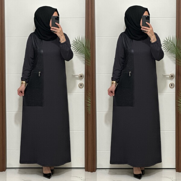 2818 K 160 GRİ YENİ SEZON FİLE CEPLİ OYSHO ELBİSE - 3