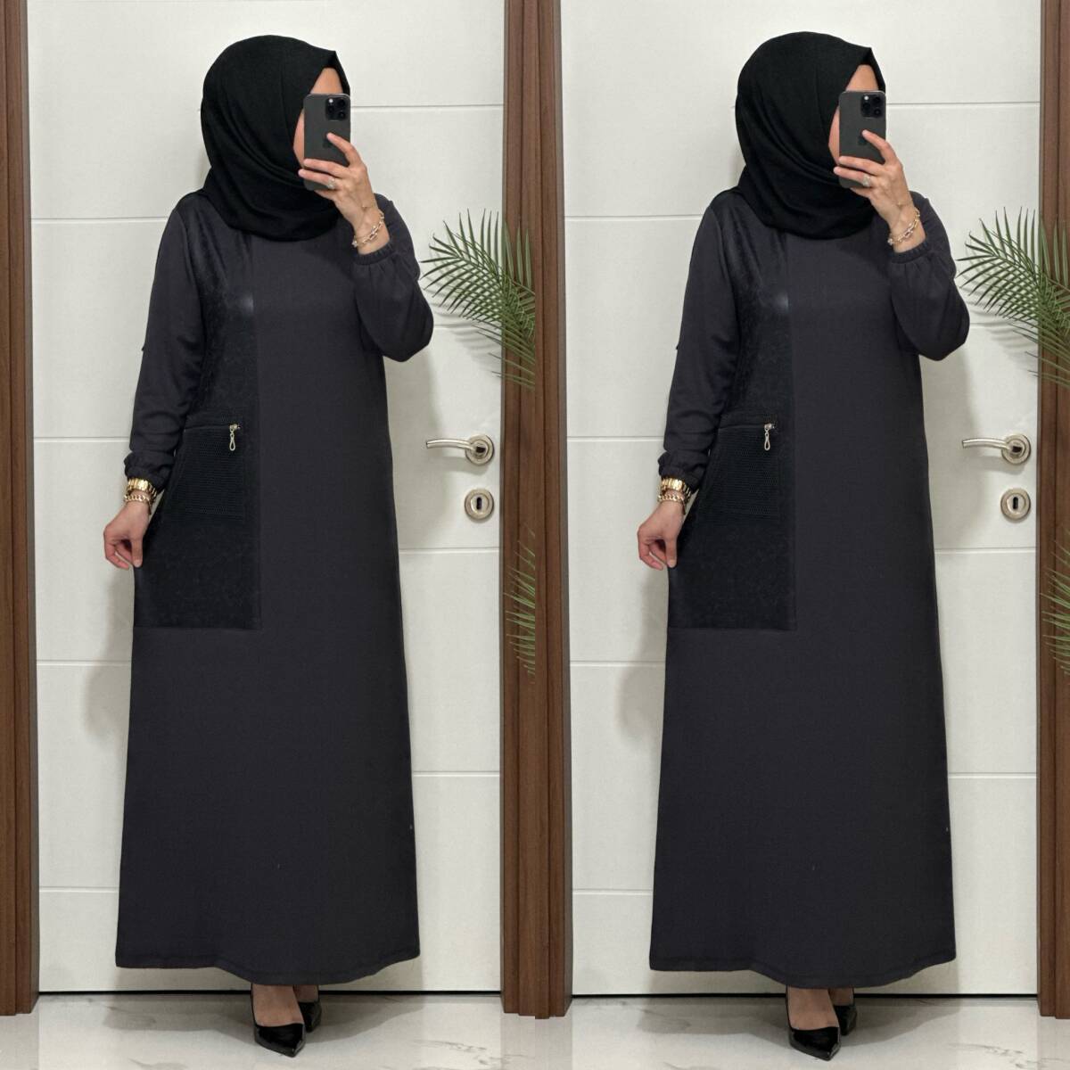 2818 K 160 GRİ YENİ SEZON FİLE CEPLİ OYSHO ELBİSE - 3