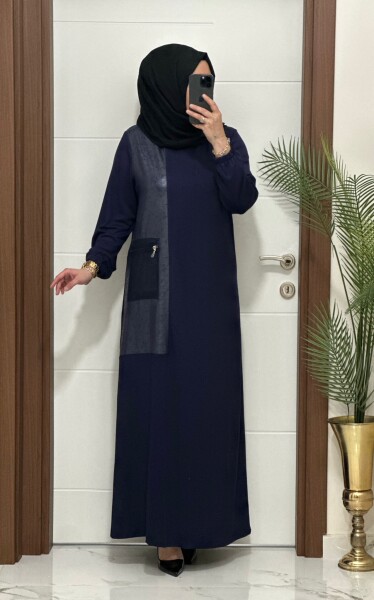 2818 K 160 LACİVERT YENİ SEZON FİLE CEPLİ OYSHO ELBİSE - MODA ALMİRA