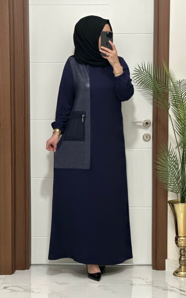 2818 K 160 LACİVERT YENİ SEZON FİLE CEPLİ OYSHO ELBİSE - 3